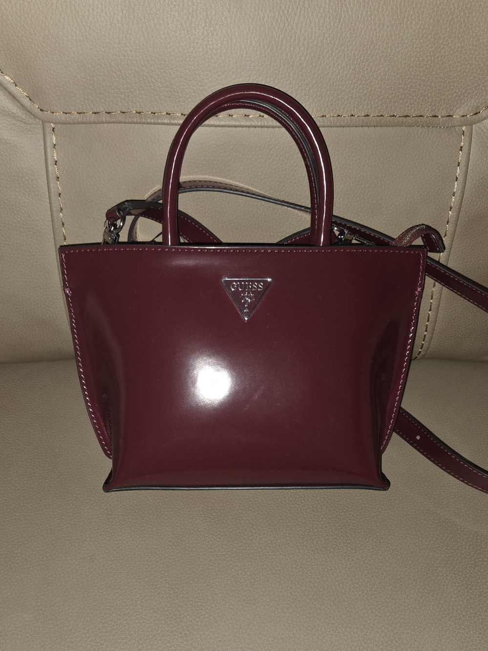 GUESS NWT Women's Burgundy Patent Mini Tote